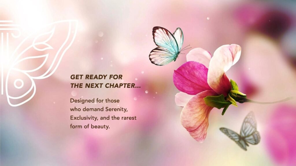 Soft pink promotional banner with a pink flower and blue butterflies; the text reads, 'GET READY FOR THE NEXT CHAPTER...'